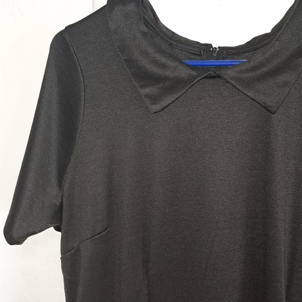 Piphany Classic Black Midi Dress Short Sleeve Collard Size Large - Picture 4 of 7